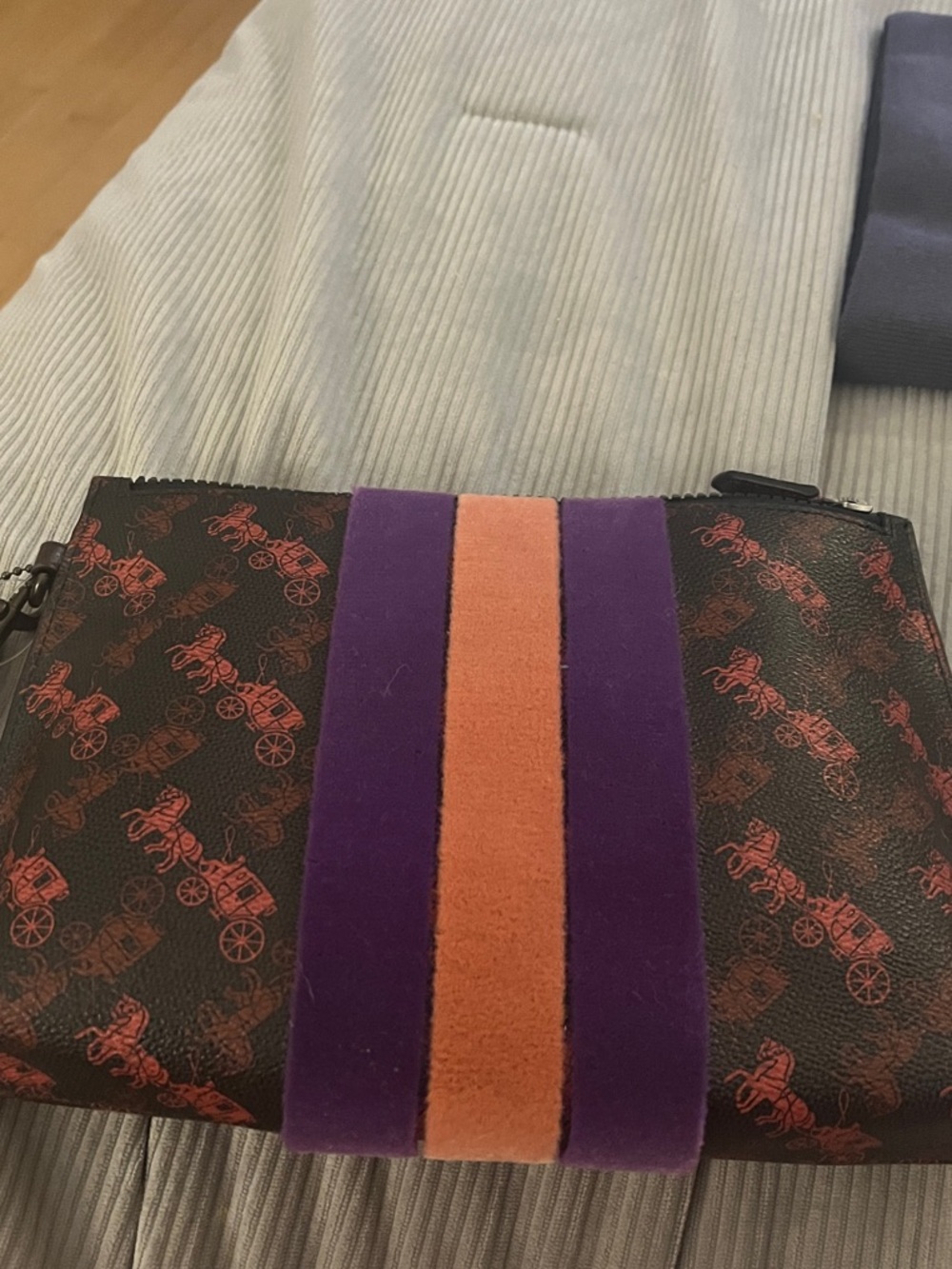 Coach Signature Pouch with Purple and Orange Center Stripes